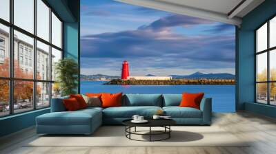 Aerial view Sunset Poolbeg lighthouse in Ireland, Dublin bay Wall mural