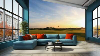 Links golf course with sunset at Texel Wall mural