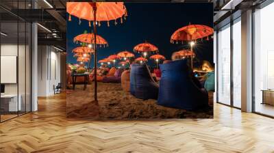 long exposure of the kuta beach bar chairs at night Wall mural