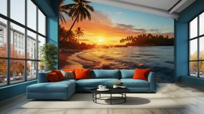 Sunset on tropical island Wall mural