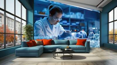 A clinical researcher working with samples and data in a hightech medical research facility Wall mural