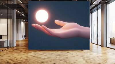 A glowing 3D hand holding a floating orb of light, 3D glow, hand, magic Wall mural