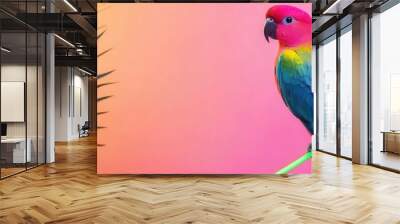 A tropical bird with brightly colored feathers perched on a neon branch, vibrant, tropical bird, bright colors Wall mural