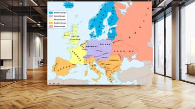 Main european regions map. All data are in layers for easy editing vector map. Europe map background for your infographics. Wall mural