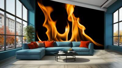 Fire flames on black background. Wall mural