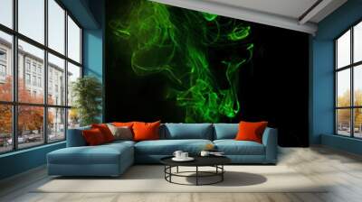 Green smoke motion on black background. Wall mural