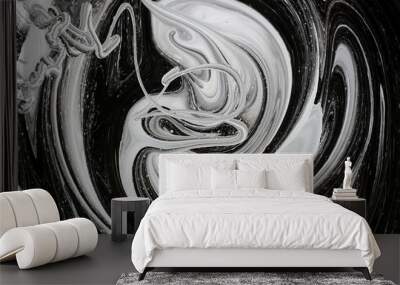 abstract image mixing of two colors. The texture of the circles of white and black paint Wall mural