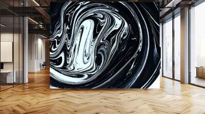 abstract image mixing of two colors. The texture of the circles of white and black paint Wall mural