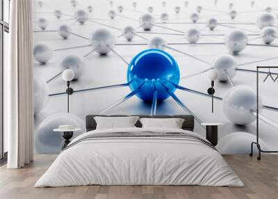 Blue and white sphere network structure - abstract design connection design - 3D illustration	 Wall mural