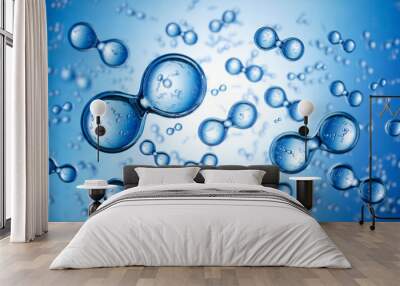 Models of hydrogen molecules floating against blue background - H2 scientific element Wall mural