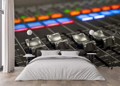 Audio Mixer with Faders pushed up on a Yamaha Mixer Wall mural