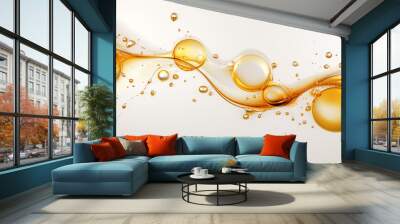 abstract background with waves and air bubbles of golden color on a white background. Generative Ai.  Wall mural