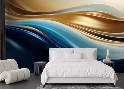 beautiful background we with blue golden waves on dark blue, smartphone wallpaper. Generative Ai.  Wall mural