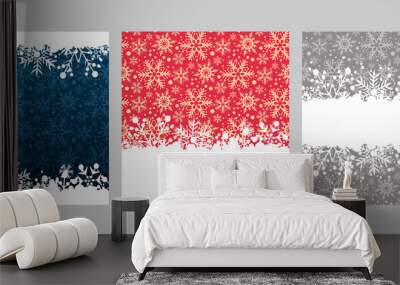 Christmas frames of snow in retro style. For the design Christmas cards, banners, posters, invitations. Colors image: blue,  red, white, gray. Vector illustration Wall mural