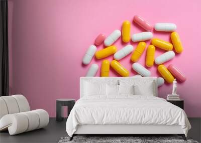 pile of colorful pills. Generative Ai.  Wall mural