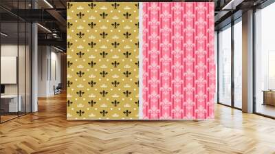 Set background images. Seamless patterns. Colors: gold, white, black, pink. Seamless patterns in retro style. Vector illustration. Wall mural