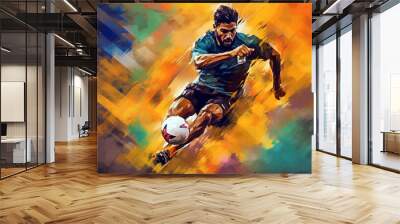 soccer player chasing the ball image in the style of abstract impressionism. Generative Ai.  Wall mural