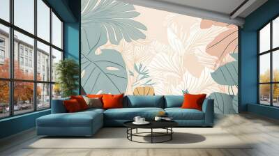 tropical plants background with leaves and flowers Wall mural