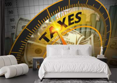 Tax economy refund money as concept. Time to pay taxes, accounting, tax return, banking. Wall mural