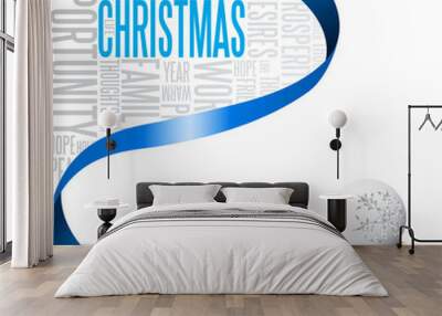 Christmas card with blue ribbon Wall mural