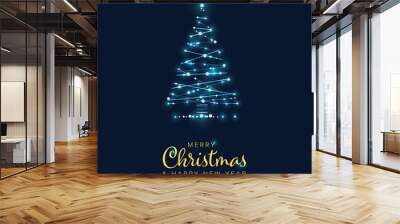 Christmas card with tree made from lights chains Wall mural