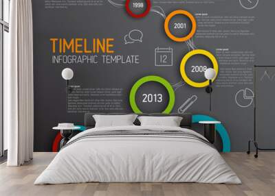 Infographic dark timeline report template with circles Wall mural