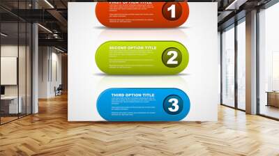 One two three - 3D vector progress buttons Wall mural