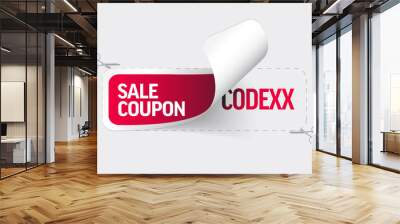 Red sticker template displaying the sale coupon code Wall mural