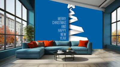 Simple blue vector card with christmas tree Wall mural