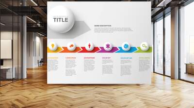 Six white sphere steps timeline process infographic Wall mural