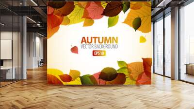 Vector Autumn abstract background with colorful leafs Wall mural