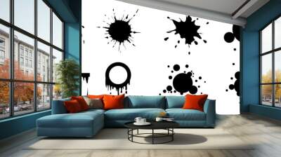 Vector collection of ink spots, droplets and wet ink spatters Wall mural