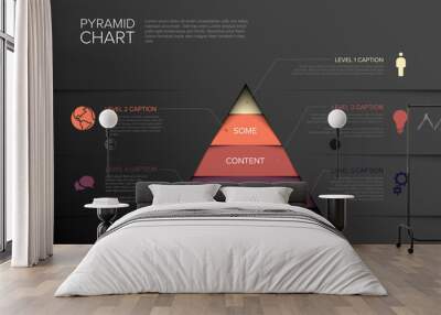 Vector Infographic five tier Pyramid chart diagram template - dark version Wall mural