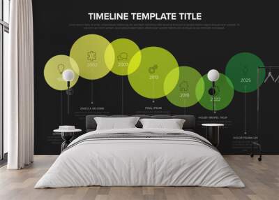 Yellow green dark infographic template made from circles Wall mural