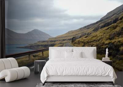 Amazing view in Faroe Islands (Denmark, Europe). Beautiful Panoramic Scene Of Nordic Islands Wall mural