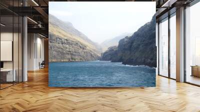 Amazing view in Faroe Islands (Denmark, Europe). Beautiful Panoramic Scene Of Nordic Islands Wall mural