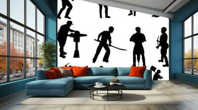 construction worker silhouettes Wall mural