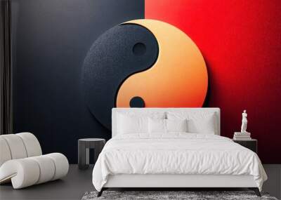 3d yin yang symbol balancing on black and red background Wall mural