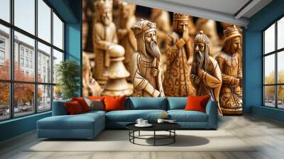 chess board with all the chessmen close-up Wall mural