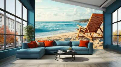 Deckchair standing on a tropical beach on a sunny day Wall mural