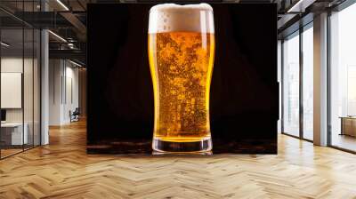 Fresh beer in a glass on a black background Wall mural