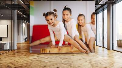 Group of girls exercising at gymnastic school Wall mural