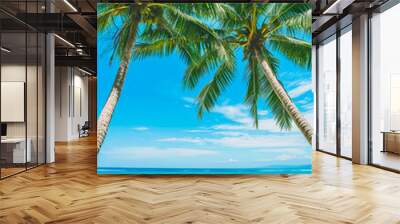 Two Palm Trees on a Beach With Ocean Background Wall mural