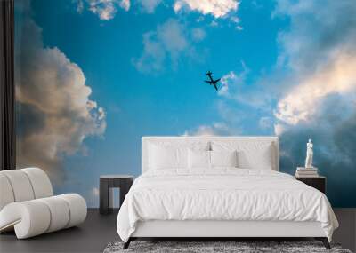 airplane view from the ground looking up clear sky and clouds as background Wall mural