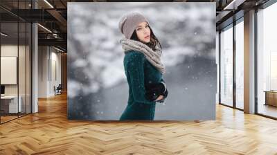 Beautiful young woman in wintertime outdoor Wall mural