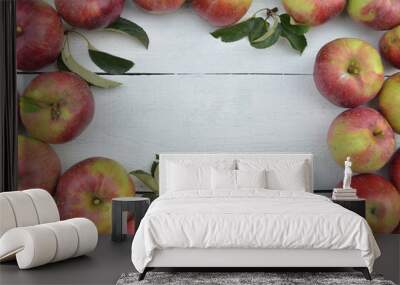 fall apple frame on a white wooden table Wall mural