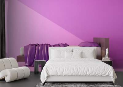 beam of light falls on a stylish bed on a purple background Wall mural