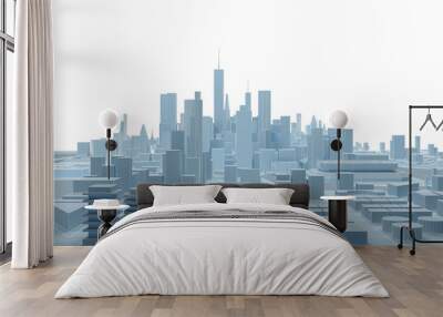 low poly modern wireframe city 3d rendering Wall mural