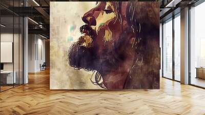 Art Portrait of Jesus Christ with Passion and Faith- Blessed Male Portrait Reflecting Spirituality and Salvation in a Classic Style - Christianity-Themed Illustration Wall mural