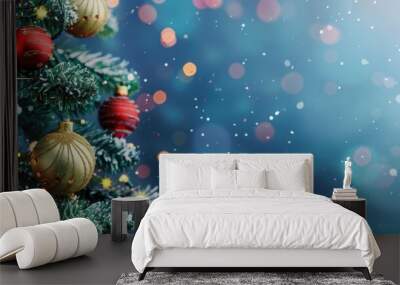 Christmas tree with decoration and xmas lights - festive banner design, greeing card for celebrations Wall mural